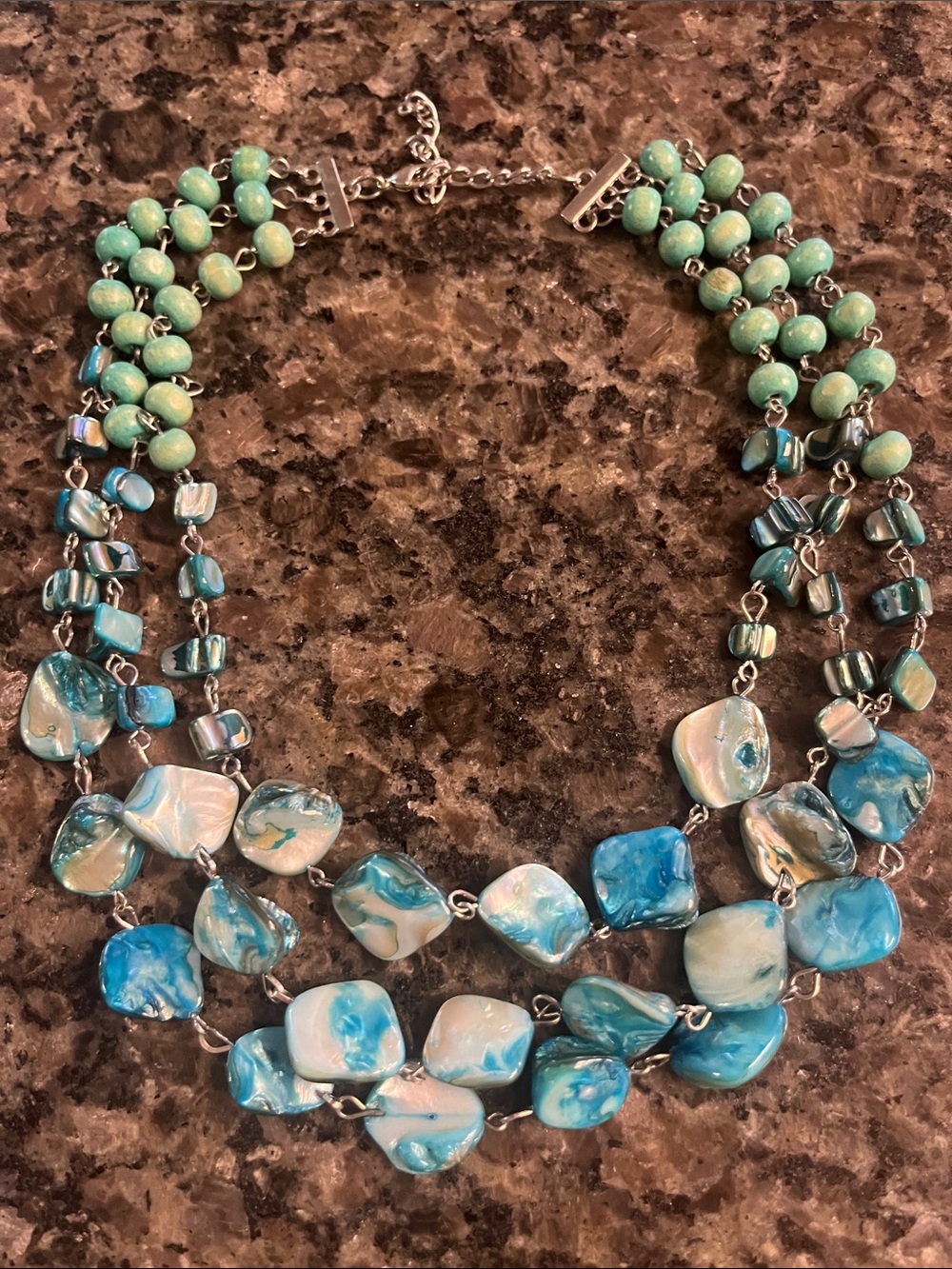 Multi-Strand Turquoise Blue Mother of Pearl Necklace